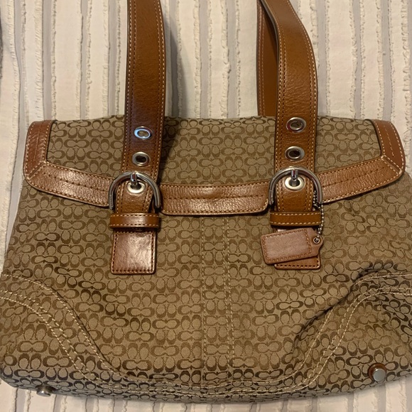 Coach Soho Brown Signature Jacquard Leather Satchel F12312 - Picture 1 of 6